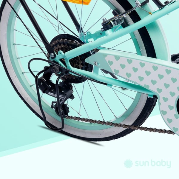 sun baby HEART BIKE Børnecykel 20 tommer - 6 gear, V-bremser, bagagebærer, skærme, justerbart styr og sadel - Mint