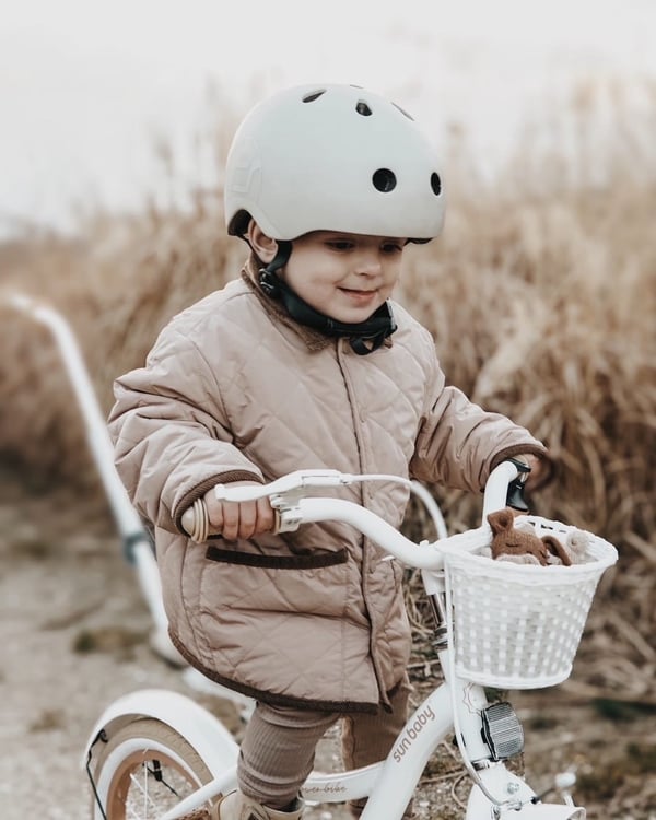 FLOWER BIKE Polkupyörä tytölle 14 tuumaa, työntötanko, sivupyörät, kori, beige