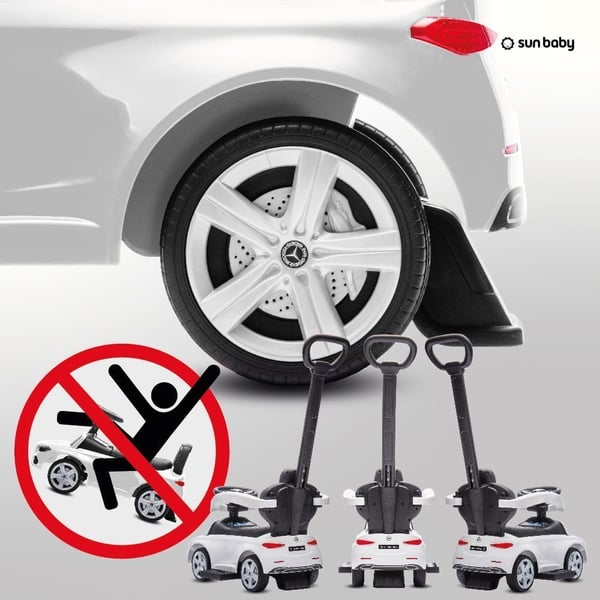 Sun Baby potkuauto Mercedes-Benz C-Class - puskija, kaari ja jalkatuet, valkoinen