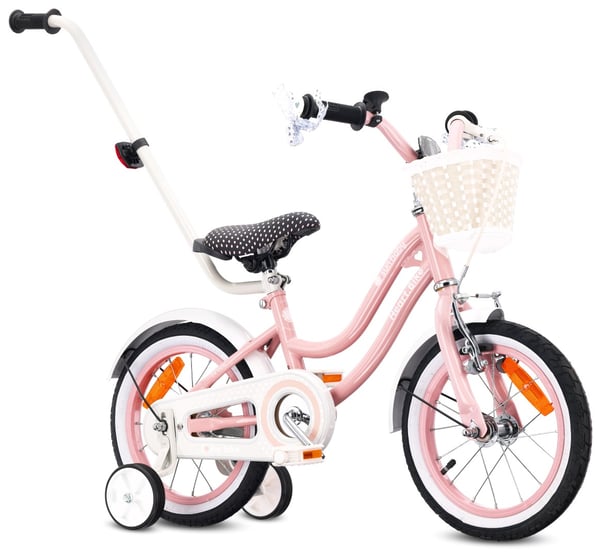 Heart Bike Flickcykel för en flicka 12 14 16 tum, Barncykel 2-6 år, Barncykel med stödhjul, pushbar, justerbar sadel och styre (Pink, 14 tum)