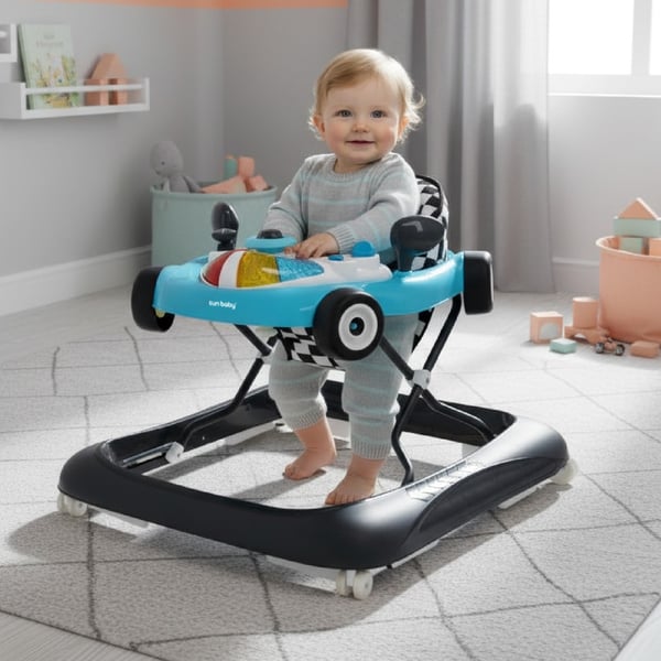 Sun Baby gåstol för baby interaktiv Racerbilsdesign, turkos, 6m+, upp till 12 kg, EN1273:2020