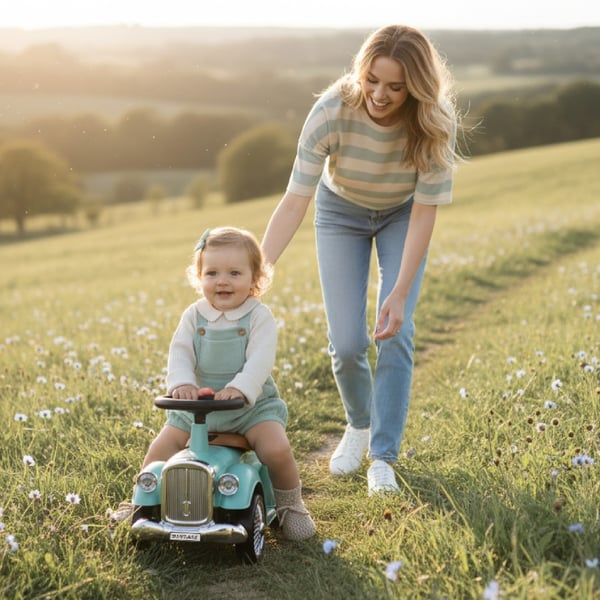 Työntövaunu lapsille lasten auto Retro minttu Sun Baby