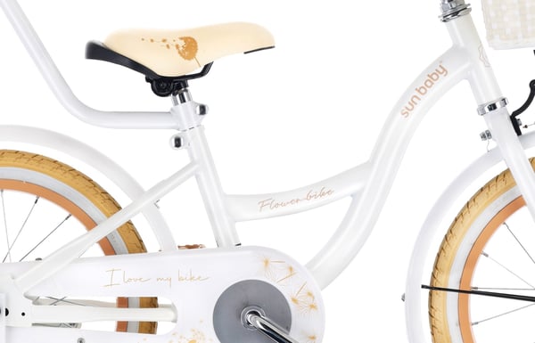 Tytön polkupyörä 16 tuuman Työnnä pyörä sivupyörät Kukka pyörä Puhallin valkoinen beige Sun Baby
