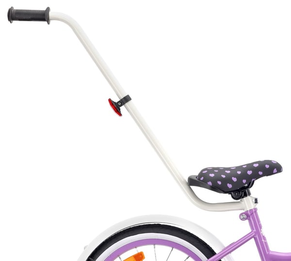 Heart Bike Pigecykel 12 14 16 tommer, Børnecykel 2-6 år, Børnecykel med støttehjul, skubbestang, justerbar sadel og styr (Lilla, 16 tommer)