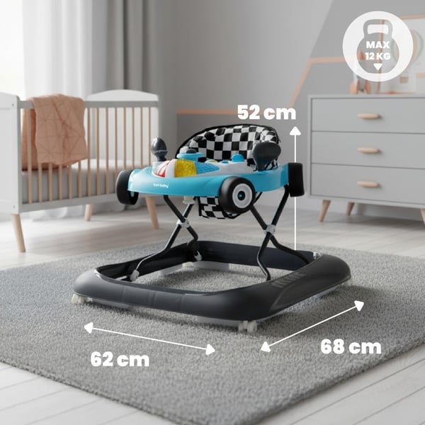 Sun Baby gåstol för baby interaktiv Racerbilsdesign, turkos, 6m+, upp till 12 kg, EN1273:2020