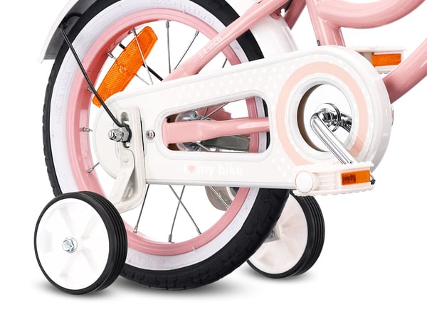Heart Bike Flickcykel för en flicka 12 14 16 tum, Barncykel 2-6 år, Barncykel med stödhjul, pushbar, justerbar sadel och styre (Pink, 14 tum)