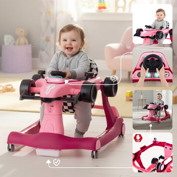 Sun Baby gåstol-åkbil-push 3-i-1 Formel 1, rosa, 6-12 m, upp till 12 kg