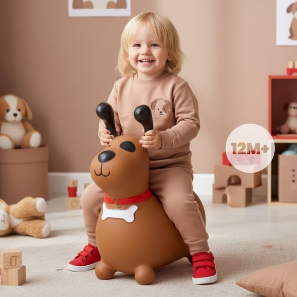 Sun Baby hopper Reksio, brun + pumpe, til børn 1+, bæreevne 45 kg