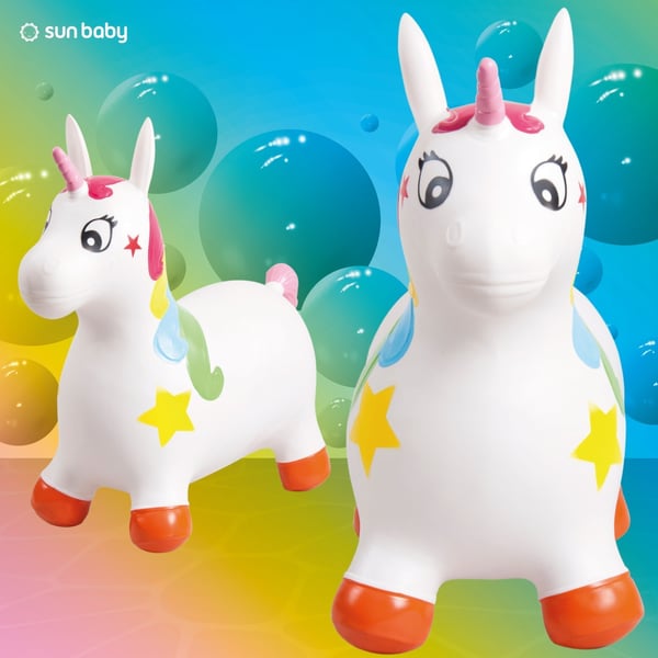 Sun Baby hoppdjur för barn Enhörning vit + pump, 12m+, maxvikt 45 kg