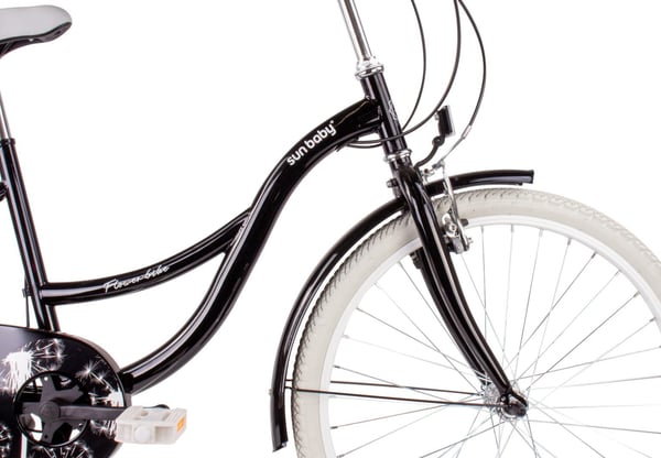 sun baby FLOWER BIKE Børnecykel 24 tommer - 7 gear, V-brakes, forlygter, bagagebærer, skærme - Sort
