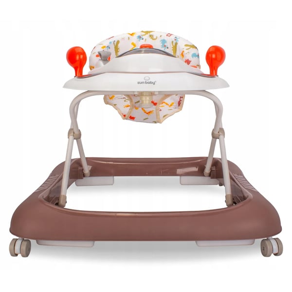 Sun Baby interaktiv gåstol för baby "Krokodylek" 6-12 mån, 3-stegs justering, 360° gummihjul, stopp, brun