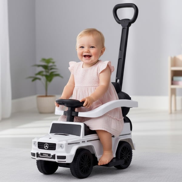 Työntövaunu lapsille lasten auto Mercedes Benz G valkoinen Sun Baby