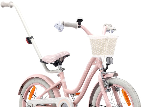Barncykel Silver Moon 16 tum med tryckstång och stödhjul, V-broms och fotbroms, rosa