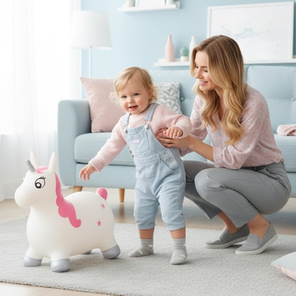 Sun Baby hoppdjur för barn Enhörning Kelly + pump, 1+, max 45 kg, BPA Free