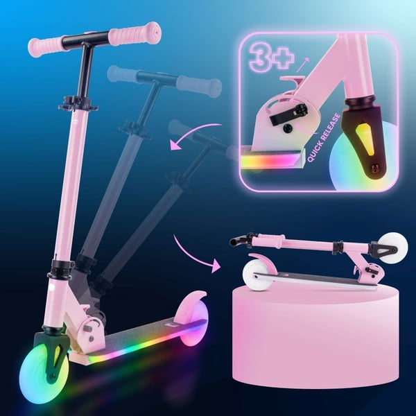 sun baby LUMI RIDE Sparkcykel Barn 2 hjul, trehjuling skoter från 3 år, LED - 7 färger, 20 program - 3 nivåer av styrhöjdsjustering, fotbroms, avtagba