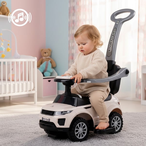 Työntövaunu lapsille lasten auto Sport Car valkoinen Sun Baby