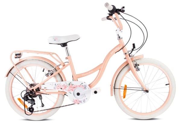 sun baby FLOWER BIKE Børnecykel 20 tommer - 6 gear, V-bremser, bagagebærer, skærme, justerbart styr og sadel - Abrikos