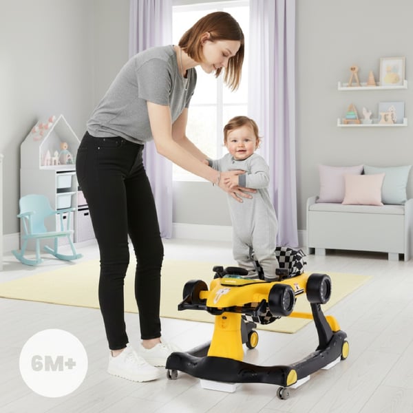 Sun Baby vauvan kävelytuoli 3-in-1 Formula 1, keltainen, 6-12 kk, max 12 kg