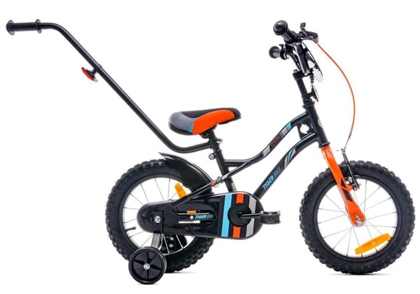 Pojan 14 tuuman Tiger Bike työntäjällä musta, oranssi ja turkoosi