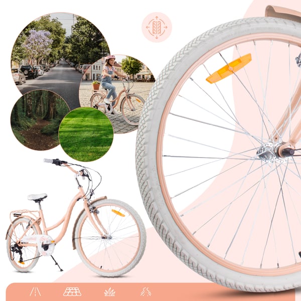 sun baby FLOWER BIKE Barncykel 24 tum - 7 växlar Shimano -pakethållare, stänkskärmar i metall, V-broms, kedjeskydd - Aprikos