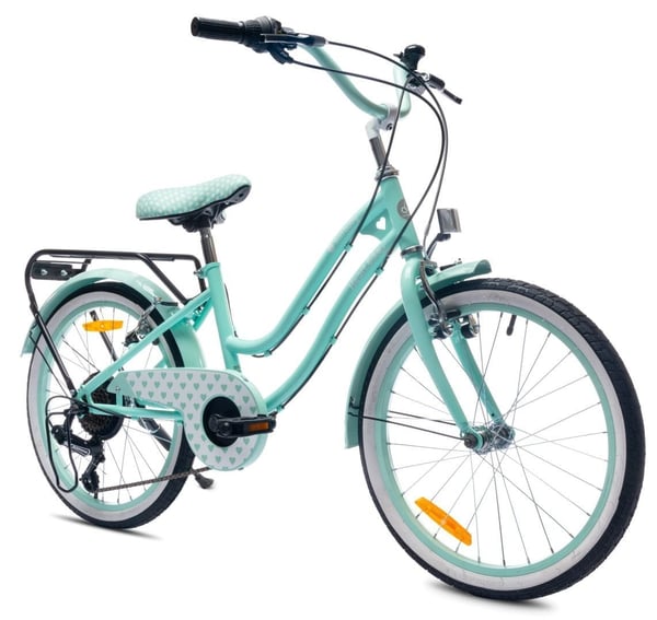 sun baby HEART BIKE Børnecykel 20 tommer - 6 gear, V-bremser, bagagebærer, skærme, justerbart styr og sadel - Mint