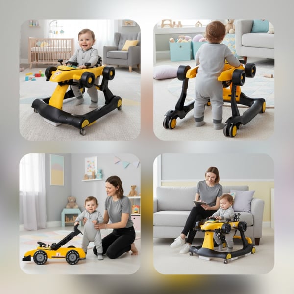 Sun Baby vauvan kävelytuoli 3-in-1 Formula 1, keltainen, 6-12 kk, max 12 kg