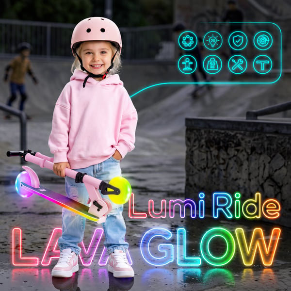 Sammenklappelig tohjulet løbehjul til børn, justerbar, Lumiride LED 7 farver, 20 programmer, pink, Sun Baby
