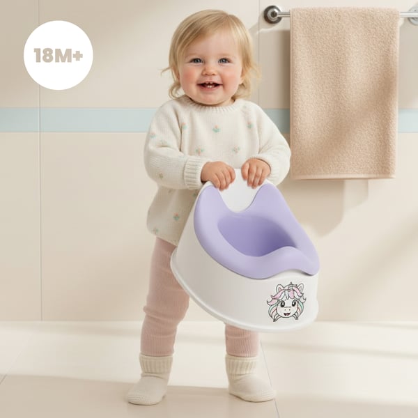 sun baby Potta lapsille 18–36 kuukautta, luistamattomat jalat, ergonominen selkänoja, enintään 15 kg (valkoinen-violetti + tarra yksisarvinen)