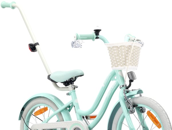 Heart Bike Flickcykel för en flicka 12 14 16 tum, Barncykel 2-6 år, Barncykel med stödhjul, pushbar, justerbar sadel och styre (Silver Moon Mint, 16 t
