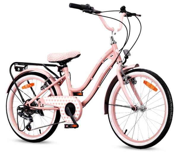 Heart Bike Pigecykel 20 tommer, 6 til 10 år, Shimano gear, børnecykel til drenge (Pink)