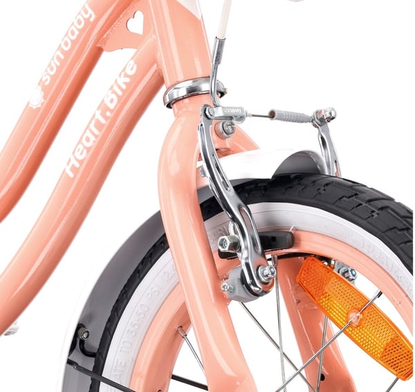 Heart Bike Pigecykel 12 14 16 tommer, Børnecykel 2-6 år, Børnecykel med støttehjul, skubbestang, justerbar sadel og styr (Abrikos, 14 tommer)