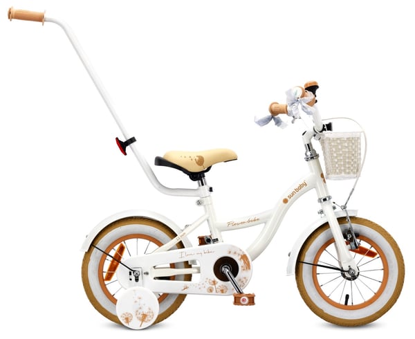 sun baby FLOWER BIKE Barncykel 12 tum - Korg, Handtag, Sidohjul - Vit Beige