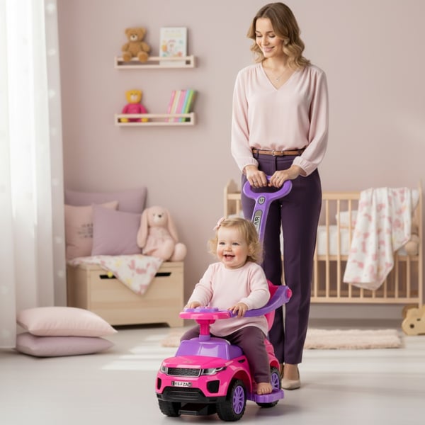 Työntövaunu lapsille lasten auto  Sport Car vaaleanpunainen Sun Baby