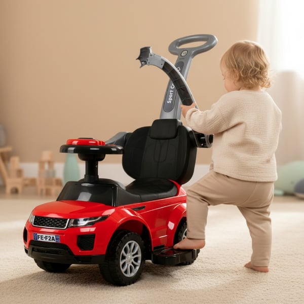 4in1 lastenauto liukumäki auto 1-vuotiaille ja työntöauto pillillä ja musiikilla, säilytystila istuimen alla (punainen)