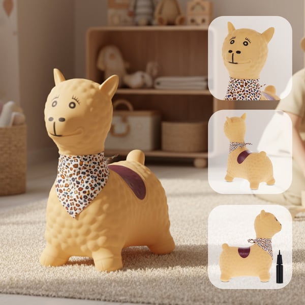 Sun Baby hyppelypallo Alpakka beige lapsille, pumppu ja bandana, 12m+, maks. kuorma 45 kg