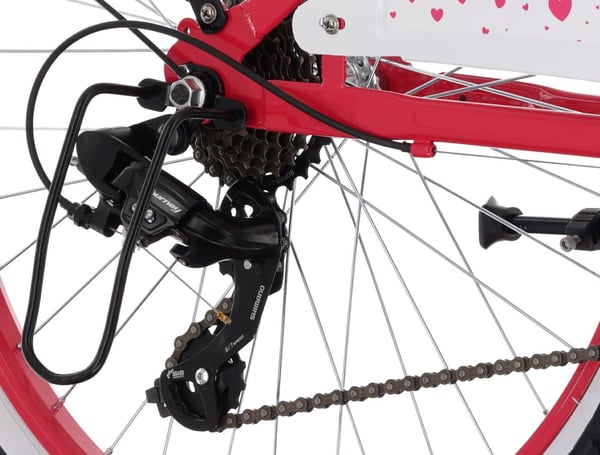 Heart Bike Tyttöjen polkupyörä 24 tuumaa, 8–12-vuotiaille, vadelma, lastenpolkupyörä 7 vaihteella, tavarateline, metalliset lokasuojat, V-jarru