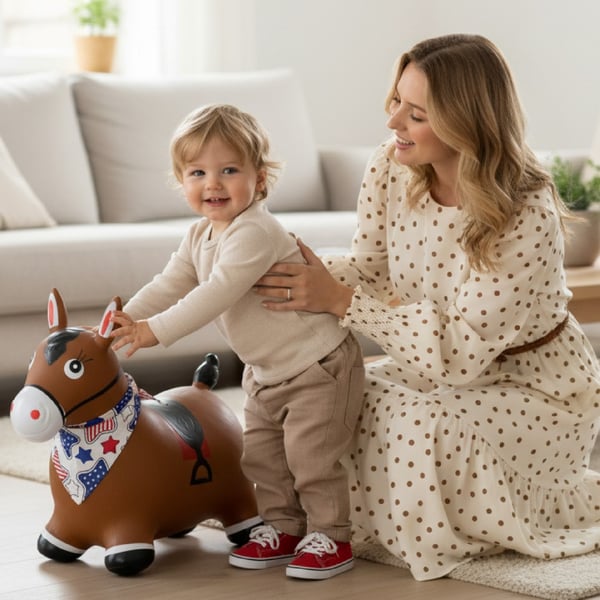 Sun Baby hoppdjur Häst, brun, med pump och bandana, 12m+, max 45 kg