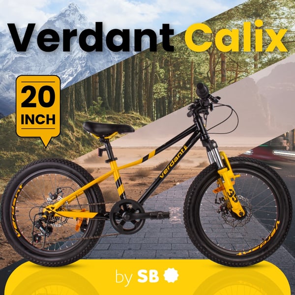 sun baby VERDANT BIKE Barncykel 20 tum - 6 växlar Shimano - lätt aluminium, ringklocka, sidofot - Svart Gul