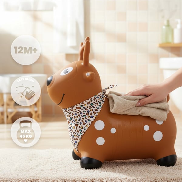 Sun Baby hoppleksak för barn JELONEK, brun + pump, 12m+, maxvikt 45 kg, BPA Free