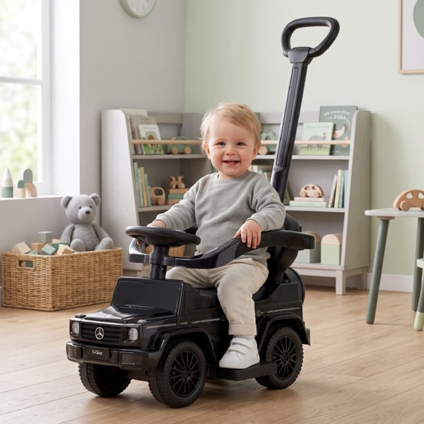 SUN BABY Gåbil til børn Mercedes-Benz Klasa G fra 1 år med skubbestang, opbevaring under sædet, lydfunktion, op til 25 kg sort