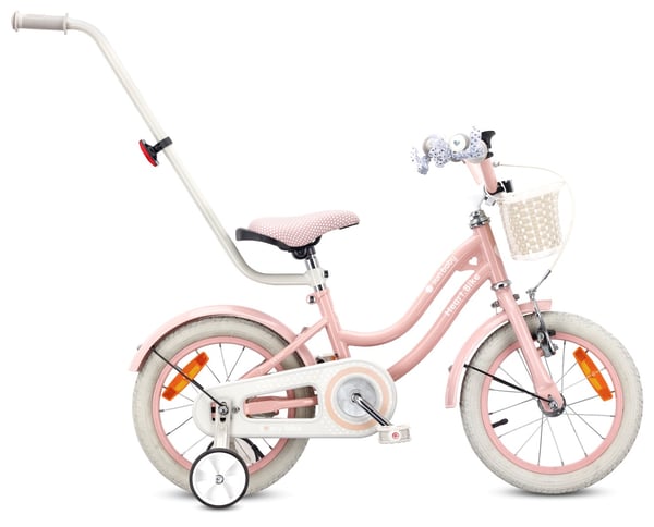 Heart Bike Flickcykel för en flicka 12 14 16 tum, Barncykel 2-6 år, Barncykel med stödhjul, pushbar, justerbar sadel och styre (Silver Moon Rosa, 14 t