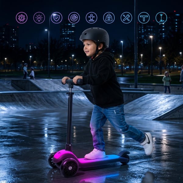 Lasten skootteri LED 7 väriä 20 ohjelmaa musta Sun Baby
