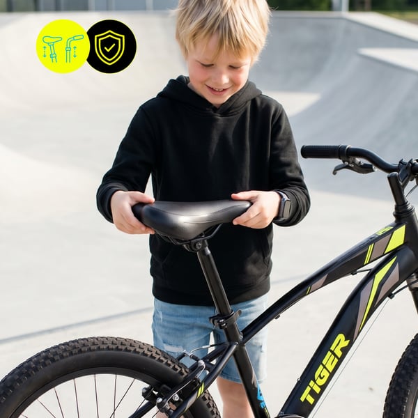 sun baby TIGER BIKE Barncykel 20 tum - 6 växlar Shimano - Justerbar sadel och styre, V-broms, Kedjeskydd - Svart Grön Blå