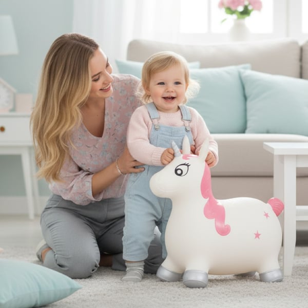Sun Baby hoppdjur för barn Enhörning Kelly + pump, 1+, max 45 kg, BPA Free