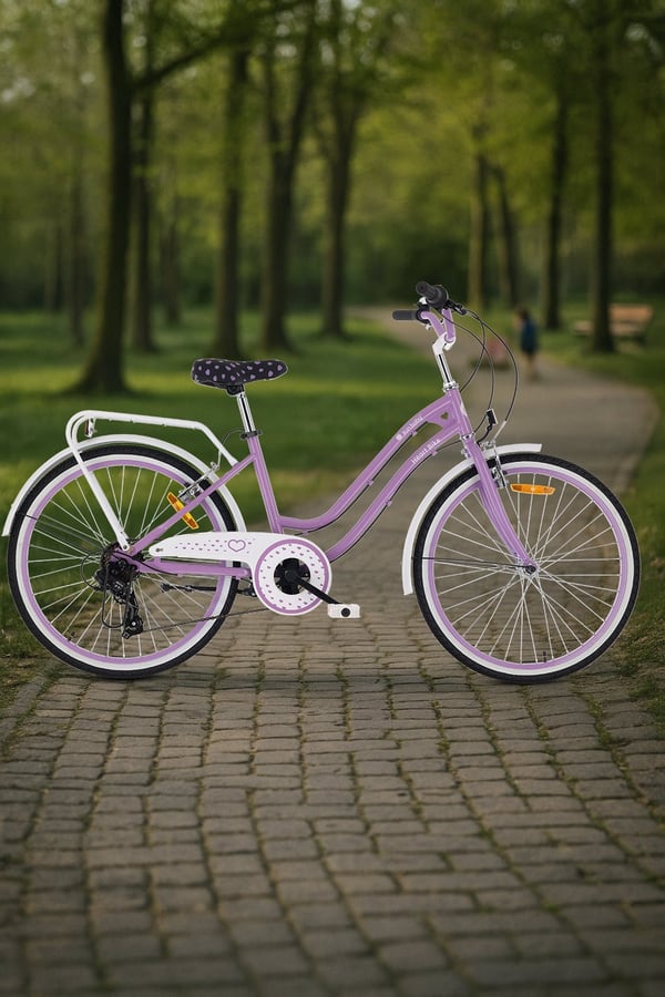 24-tuumainen kaupunkipyörä tytölle, ensikommuuniin, Shimano 7 vaihdetta, Heart Bike, Violetti