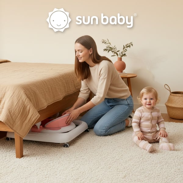 Sun Baby gåstol interaktiv 6-12 mån, 3-stegs höjdjustering, 360° hjul med gummi, stopp, enkel montering, EN 1273:2020, rosa-grå