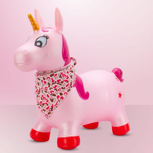 Sun Baby hoppebold til børn Enhjørning perlemor pink + pumpe og bandana, 12m+, op til 45 kg