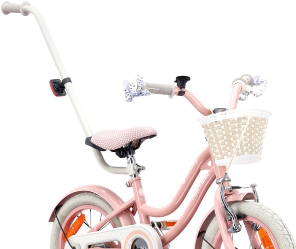 Heart Bike Flickcykel för en flicka 12 14 16 tum, Barncykel 2-6 år, Barncykel med stödhjul, pushbar, justerbar sadel och styre (Silver Moon Rosa, 14 t