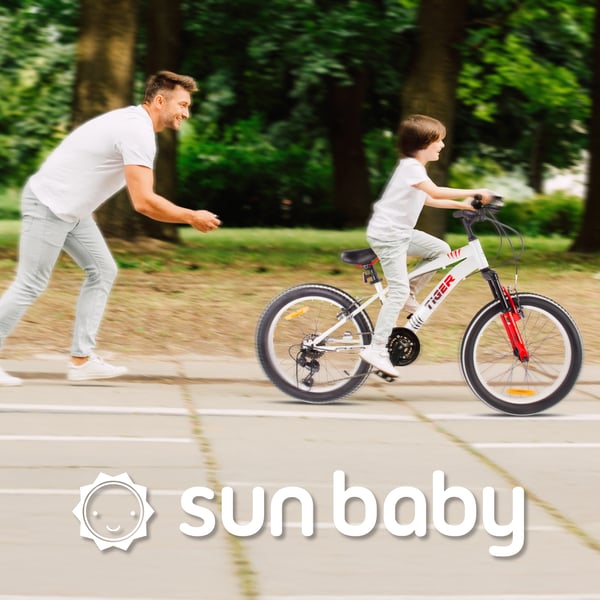 Lasten pyörä, 20 tuumaa, pojille, 6 vaihdetta Shimano, jousitus, leveät renkaat, Revoshift Tiger Bike  Sun Baby