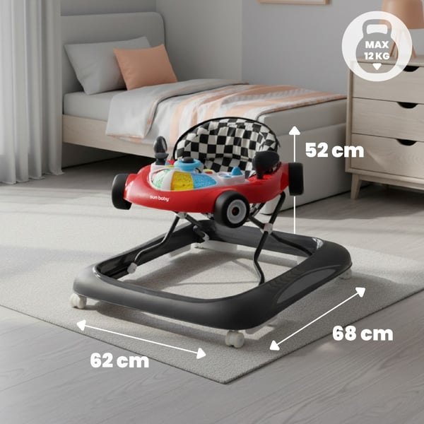 Sun Baby gåstol interaktiv Racerbilsdesign, svart, 6m+, upp till 12 kg, EN1273:2020